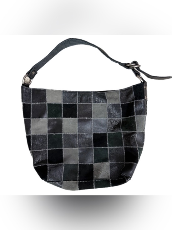 Lucky Brand Handbags - Lucky Brand Black Gray Patchwork Leather Suede Hobo Shoulder Bag Boho Y2K